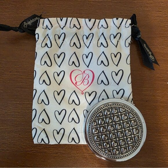 Brighton Silver-Tone Heart Embossed Compact Mirror W/ Drawstring Pouch - Picture 2 of 5